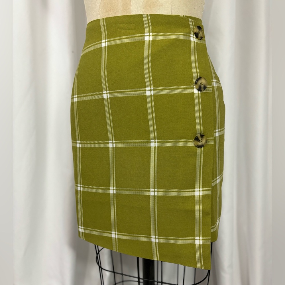 ModCloth Green Tartan Plaid 90s Y2K Wrap Skirt  8 Medium NWT
